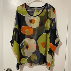 Plus Size Floral Pattern Sheer Top Sz (see measurements)